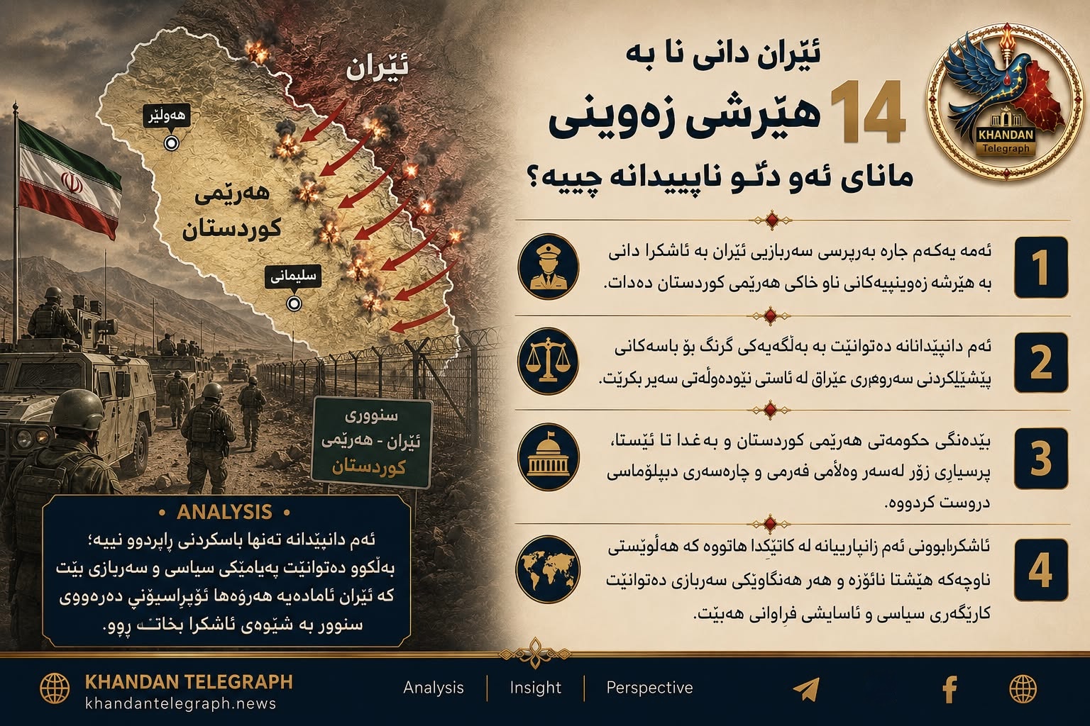  ئێران دانی نایەوە بە ئەنجامدانی ١٤ هێرشی نایاسایی سنووربەرز بۆ سەر هەولێر و سلێمانی لە خاکی موردستانی باشور