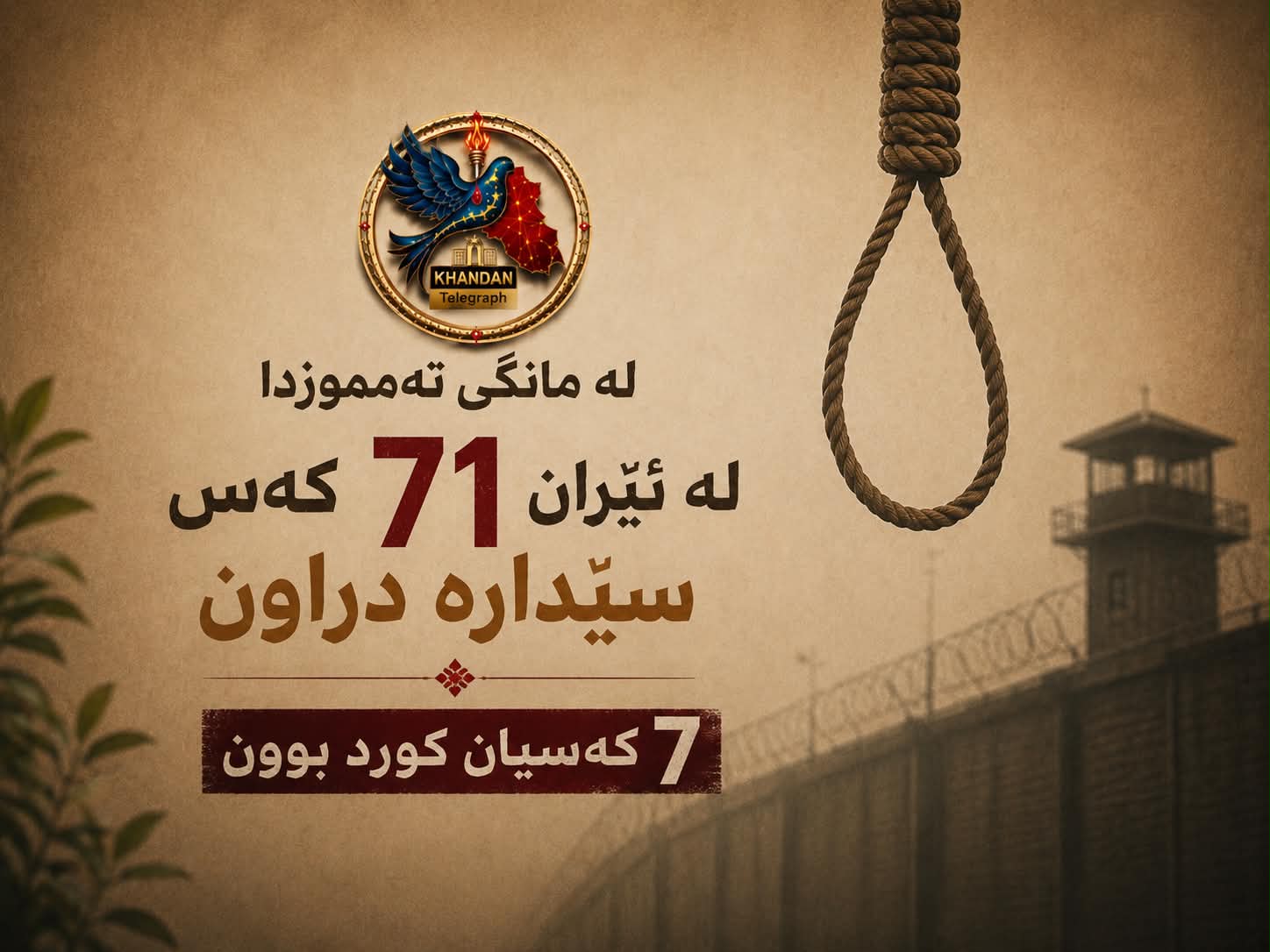 لە مانگی تەمموزدا ٧١ کەس لە ئێران سێدارە دراون؛ ٧ کەسیان کورد بوون